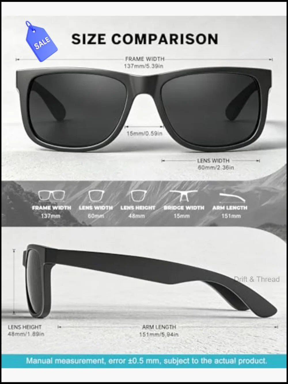 Polarized Sunglasses for Men UV400 Driving Fishing Golf Classic Rectangular